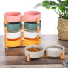Solid Color Ceramic Bowls with Wooden Stands